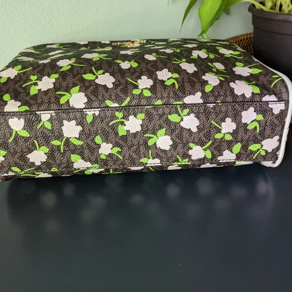 Michael Kors Jet Set Large Zip Travel Cosmetic Pouch Brown Pink Floral Print - Picture 7 of 13